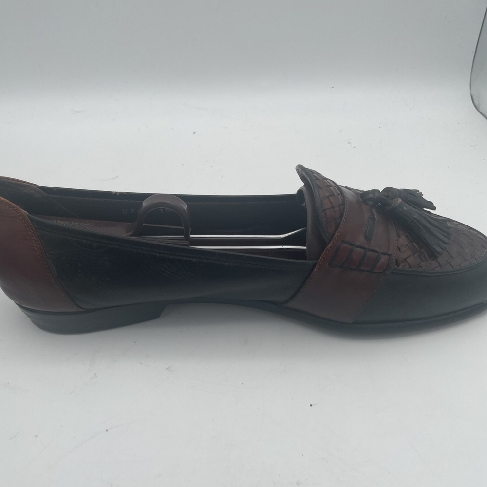 Bragano Mens Shoes Size 10M Black Brown Leather Full‎ Strap Woven Tassel Loafers - Picture 6 of 16